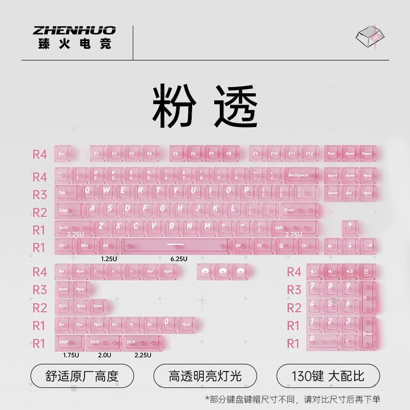 ZHENHUO Glow-Through Keycaps - Frosted Top + 4-Side Clear Design Fits 68%/ 75%/ 100%/Fullsize Layouts | Ergo Cherry Profile | PC Mechanical Keyboard Keycap Set - ZHENHUO GEAR