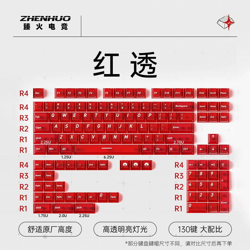 ZHENHUO Glow-Through Keycaps - Frosted Top + 4-Side Clear Design Fits 68%/ 75%/ 100%/Fullsize Layouts | Ergo Cherry Profile | PC Mechanical Keyboard Keycap Set - ZHENHUO GEAR