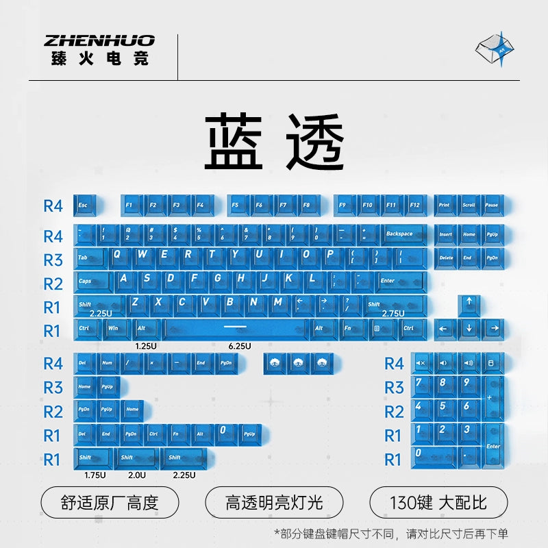 ZHENHUO Glow-Through Keycaps - Frosted Top + 4-Side Clear Design Fits 68%/ 75%/ 100%/Fullsize Layouts | Ergo Cherry Profile | PC Mechanical Keyboard Keycap Set - ZHENHUO GEAR