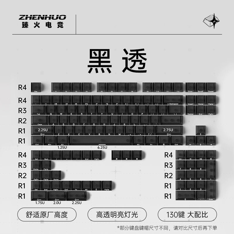 ZHENHUO Glow-Through Keycaps - Frosted Top + 4-Side Clear Design Fits 68%/ 75%/ 100%/Fullsize Layouts | Ergo Cherry Profile | PC Mechanical Keyboard Keycap Set - ZHENHUO GEAR