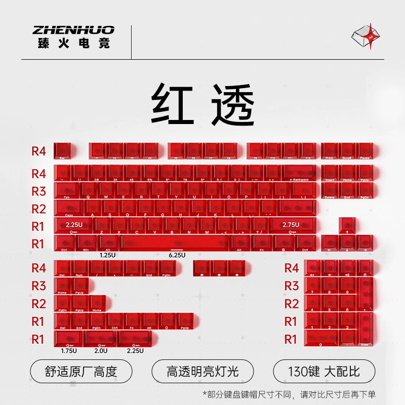 ZHENHUO Glow-Through Keycaps - Frosted Top + 4-Side Clear Design Fits 68%/ 75%/ 100%/Fullsize Layouts | Ergo Cherry Profile | PC Mechanical Keyboard Keycap Set - ZHENHUO GEAR