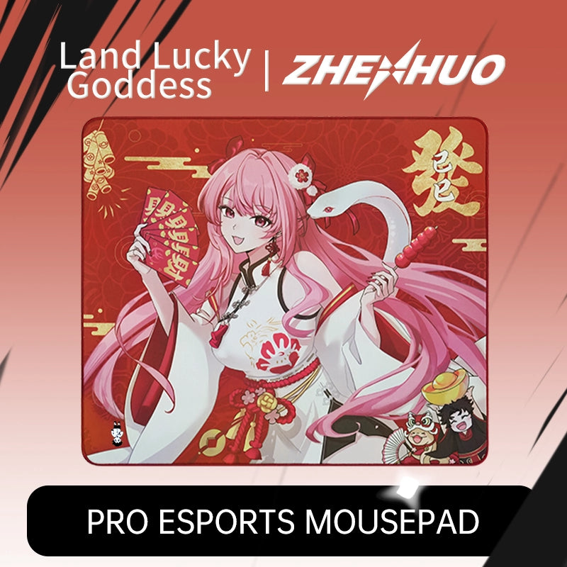 ZHENHUO GEAR Lucky Goddess Jubilee God of Wealth Pro Gaming Mouse Pad New Year Edition | LAND-Series Control Surface | Anime Girl Design | Dual Base Options - ZHENHUO GEAR